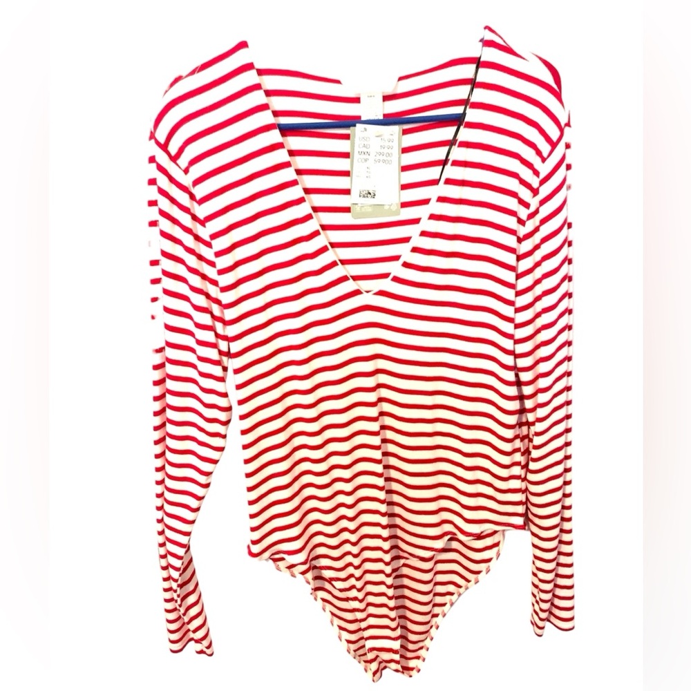 H&M NWT long sleeve red and white bodysuit soft XL